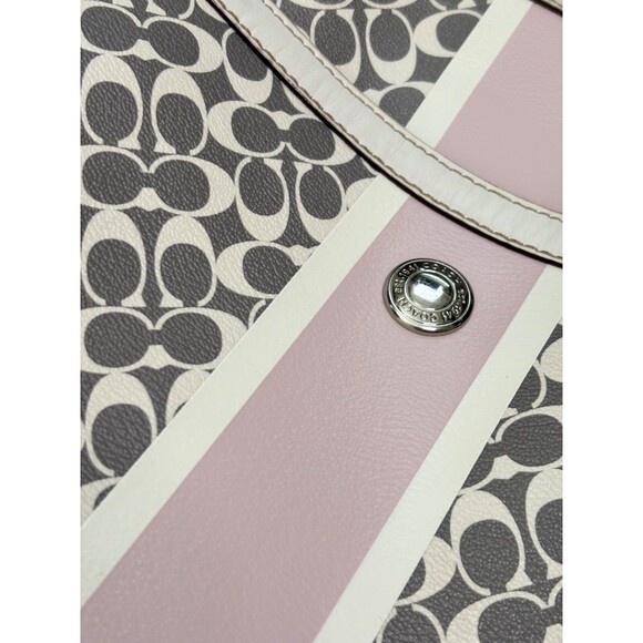 COACH HERITAGE STRIPE Bias Gray Pink White Signature PVC Chelsea Tote F15137 - Picture 3 of 13